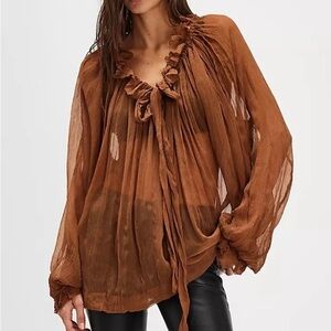 Free People Sheer Chiffon Bow Top